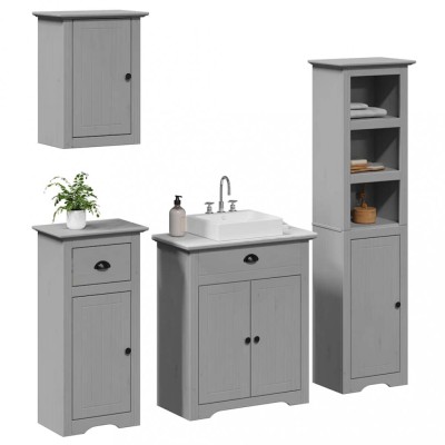 vidaXL Set de mobilier de baie din 4 piese lemn masiv de pin gri foto