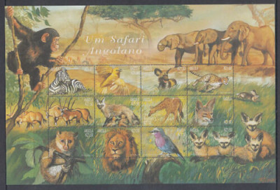 Angola 2000-Animale africane-leu-zebra-tigru-elefant-Bloc cu 12 timbre MNh foto