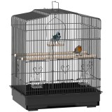 PawHut Colivie pentru Păsări 46,5x36x59 cm cu 2 Boluri 2 Suporturi Leagăn Tavă Detașabilă și Cadru de Oțel Negru | Aosom Romania