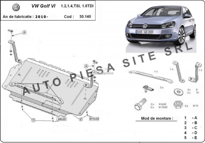 Scut metalic motor VW Golf 6 VI 1.2 TSI / 1.4 TSI / 1.6TDI fabricat incepand cu 2009 APS-30,140