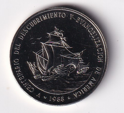 Republica Dominicana 1 Peso 1988 - (Santa Maria, Pinta and Nina) KM-66 UNC !!! foto