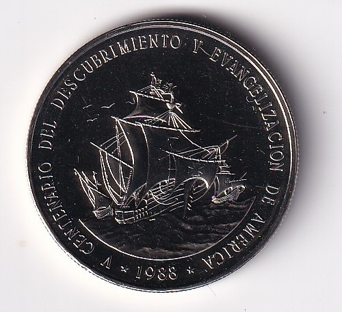 Republica Dominicana 1 Peso 1988 - (Santa Maria, Pinta and Nina) KM-66 UNC !!!