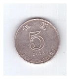 Moneda Hong Kong 5 dollars/dolari 2013, stare buna, curata