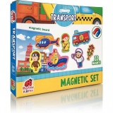 Set magnetic Mijloace de Transport cu Plansa magnetica inclusa, 22 piese Roter