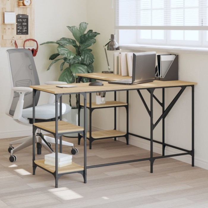 vidaXL Birou, stejar sonoma, 139x139x75 cm, lemn prelucrat