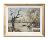 Cumpara ieftin Carmen Theodorescu, tablou vechi din 1997 pictat manual inramat, Peisaj din natura, 55x45cm ulei pe panza