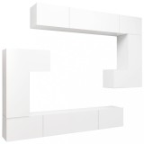 Set dulap TV, 8 piese, alb, lemn prelucrat
