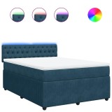 Cumpara ieftin Pat box spring cu saltea, albastru, 140x200 cm, catifea