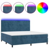 Cumpara ieftin Pat cu arcuri, saltea si LED, bleumarin, 200x200 cm, catifea
