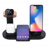 Incarcator Wireless Universal 6 in 1 Messner&reg; QI 10 W, Pentru Telefon, Casti, Smart Watch, Cu Docking USB Type C, Micro USB, Lightning si Incarcare Wi