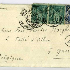 France 1895 Postal History Rare Cover Paris Av. Friedland to Gand Belgium D.564