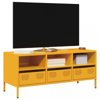 Gossi dulap tv, galben mustar, 101,5x39x43,5 cm, otel laminat la rece foto
