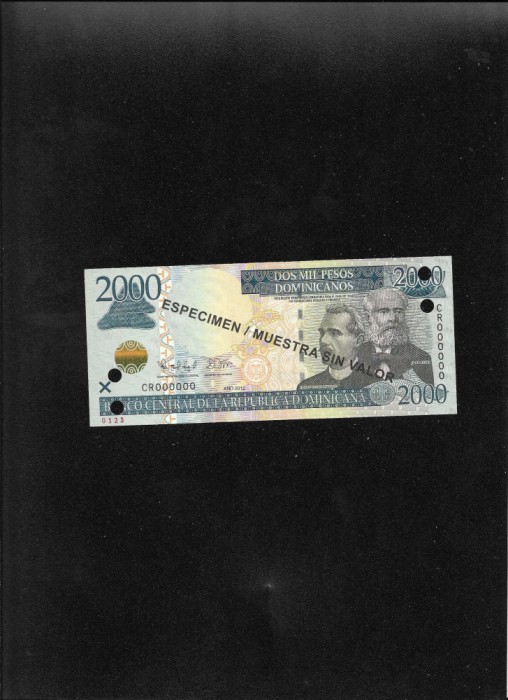 Rar! Republica Dominicana 2000 2.000 pesos dominicanos 2012 specimen
