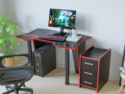 Set Birou PC + Noptiera KL 9.1 Wenge+Rosu foto