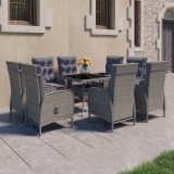 Cumpara ieftin Set Mobilier Gradina Gossi, 9 Piese, Poliratan Gri, Masa Sticla, Perne Incluse, 8 Locuri
