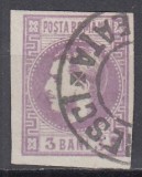 ROMANIA 1868 LP 22 REGELE CAROL CU FAVORITI 3 BANI VIOLET STAMPILAT