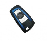 Set 2 bucati - Carcasa cheie Topautochei&amp;#174; compatibila cu Bmw seria 5, 3 butoane, ornament albastru