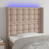 VidaXL Tăblie de pat cu LED, cappuccino, 103x16x118/128 cm, piele eco