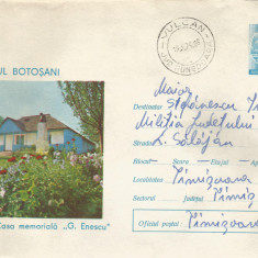 Romania, Judetul Botosani, Liveni, Casa memoriala G. Enescu, plic circulat, 1974