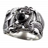 Inel argint Double dragon cu onix (Marime inele - EU: 56 - diametru 17.9 mm)