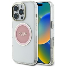 Husa iPhone 16 Pro Max originala Guess IML Metal Colored Circle MagSafe, roz, GUHMP16XHTDRCEDP foto