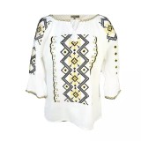 Cumpara ieftin Bluza Tip Ie Traditionala Alba cu Motiv Geometric Crem de Dama - IMS151