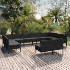 vidaXL Set mobilier de grădină cu perne, 12 piese, negru, poliratan