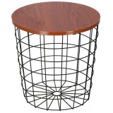 Masa rotunda cu cos depozitare, MDF, baza metalica, negru si maro, 30.5/39x40 cm, Springos