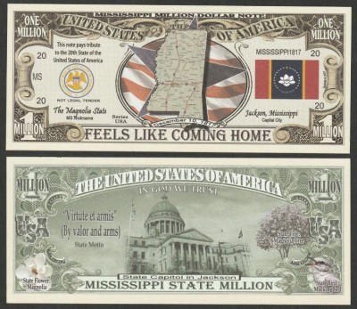 SUA - FANTASY NOTE - STATUL MISSISSIPPI , CU DRAPELUL MODIFICAT - 2021 - UNC foto