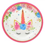 Farfurii Petrecere Unicorn, Model Floral, Detalii Aurii, Set 6 Bucăți, Multicolor, 23cm, Oem