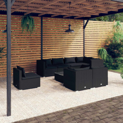 vidaXL Set mobilier de grădină cu perne, 9 piese, negru, poliratan foto