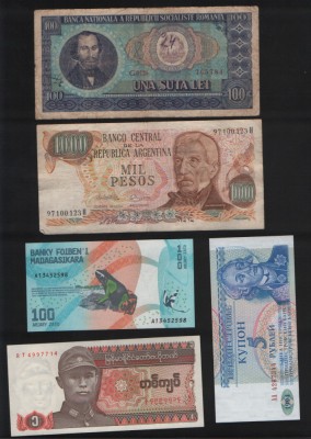 Set 5 bancnote de prin lume adunate (cele din imagini) #72 foto