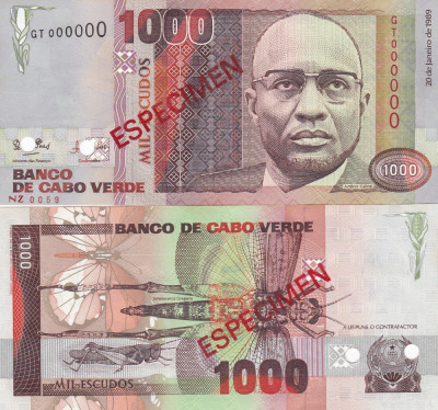 Capul Verde Cape Verde 1000 Escudos 1989 Specimen UNC foto