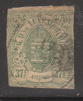 Luxembourg 1859 Definitives, Coat of arms, 37 1/2C green, Mi.10, used AM.218 foto
