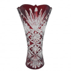 Vaza Mica de Sticla, 20 cm, Rosu Rubin, Model Floral, Vaze Mici de Sticla, Vaze si Boluri Decorative, Vaze Decorative pentru Flori, Vaza Decorativa Fl