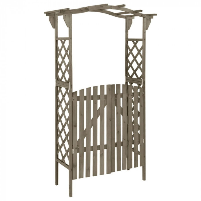 Pergola cu poarta, 116x40x204 cm, gri, lemn masiv de brad GartenMobel Dekor