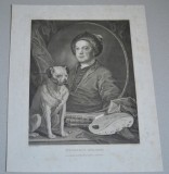 William Hogarth &quot;Portretul lui Gulielmus Hogarth &quot; gravura veche 1801, Portrete, Cerneala, Realism