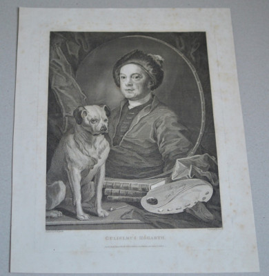 William Hogarth &amp;quot;Autoportret&amp;quot; gravura veche 1801 foto