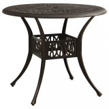 Masă grădină vidaXL aluminiu turnat, bronz, 90x90x74 cm. Masă exterior, terasă, design unic, orificiu umbrelă. Durabilă și stabilă.