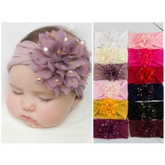 Bentita lata cu floare din tulle si buline aurii (Culoare: Galben, Marime