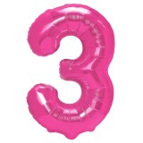 Balon din folie metalizata, flippy, figurina cifra, model 3, tema aniversare 100 cm, ambalaj individual, pai inclus, umflare cu aer sau heliu, roz