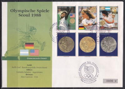 Paraguay 1989 - Jocurile Olimpice - Seul - Medaliatele la tenis, FDC, Marime extra foto