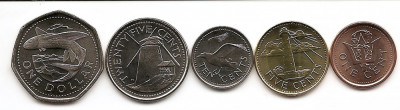 Barbados Set 5 - 1, 5, 10, 25 Cents, 1 $ - 2008/11, B11, UNC !!! foto
