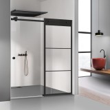 Paravan dus cu usa glisanta Glissando Black, model Vintage negru, sticla clara securizata, pentru nisa cu latime intre 122-140x205 cm