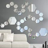 Set 29 Oglinzi Decorative Hexagonale Argintii Acrilice, Design Modern, Sufragerie, Dormitor, Hol, Birou, 18x16 cm, Montare Perete
