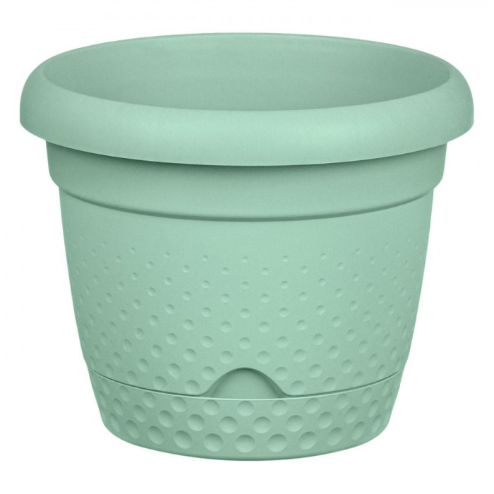 Ghiveci pentru flori din plastic verde menta cu farfurie incorporata si sistem de drenare Shopiens&reg;, 29x24 cm, 8.8 L
