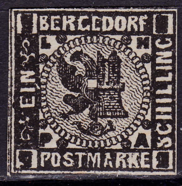 ✅ (S45) Germania veche - Bergedorf 1861 " Stema " 1S , Michel nr.2 , neautentificat, pare a fi reimpresiune Moens 1887 , mint negumat