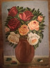 Trandafiri &icirc;n oală de lut, ulei pe carton, 48x34 cm, semnat dreapta jos, Flori, Realism