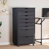 vidaXL Dulap Rulant Sertare MOSS Gri, Lemn Masiv Pin, 53x39x103cm - Mobilier Birou cu 8 Sertare