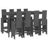 Set bar de gradina, 9 piese, gri, lemn masiv de pin